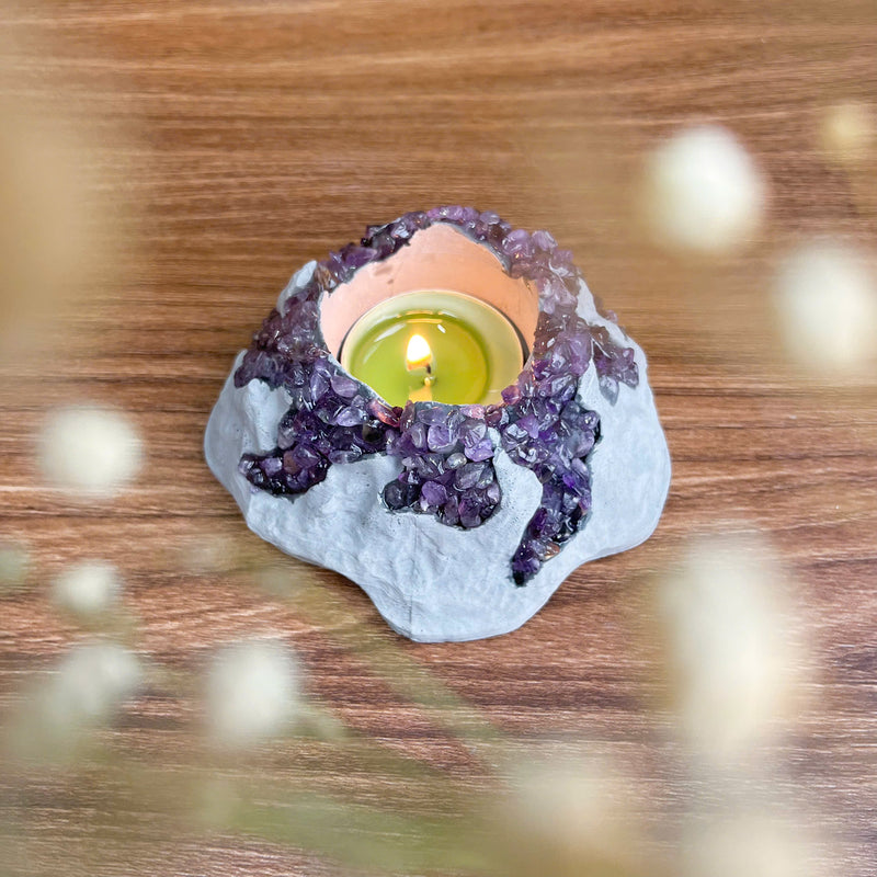Handcrafted Amethyst Candle Holder (Volcano)
