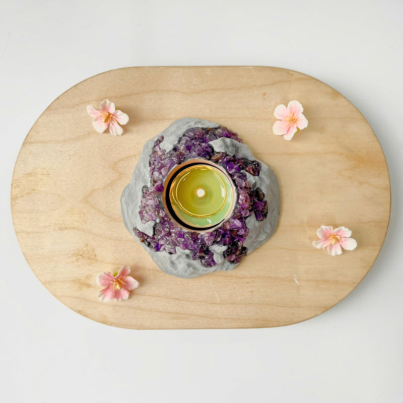 Handcrafted Amethyst Candle Holder (Volcano)