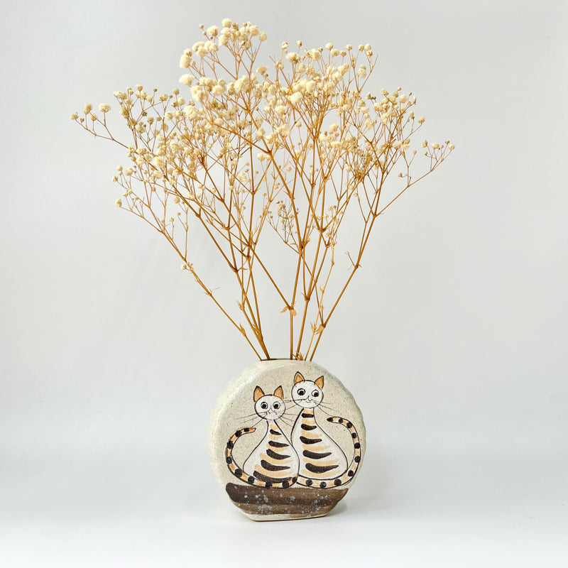 Mini Ceramic Flower Vase (Two Cats)
