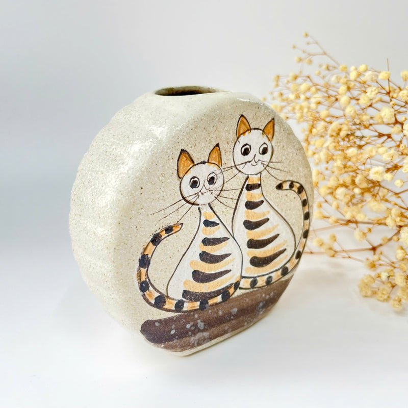 Mini Ceramic Flower Vase (Two Cats)