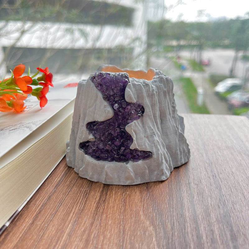 Handcrafted Amethyst Candle Holder (Volcano)