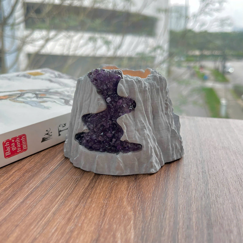 Handcrafted Amethyst Candle Holder (Volcano)
