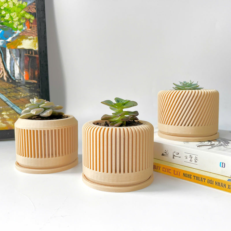 Tall Textured Plant Pot - Set of 3