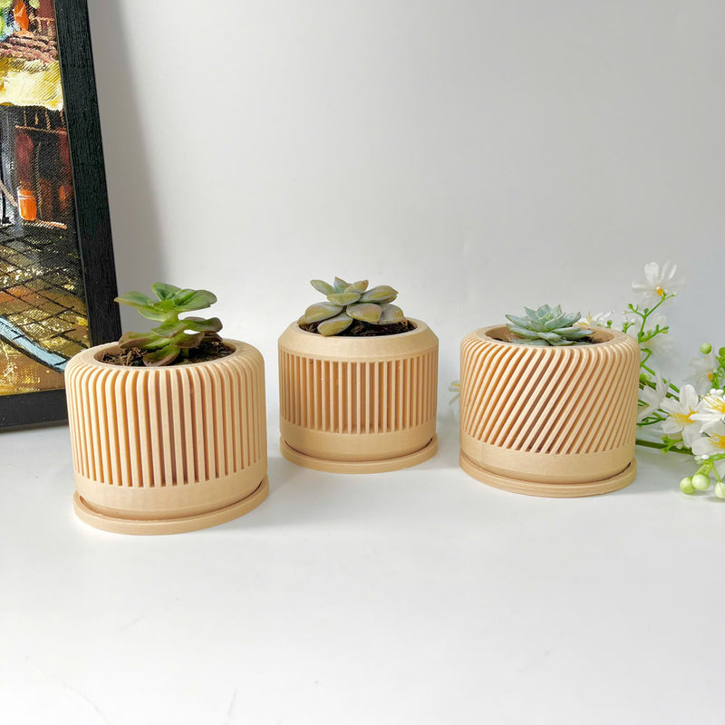 Tall Textured Plant Pot - Set of 3