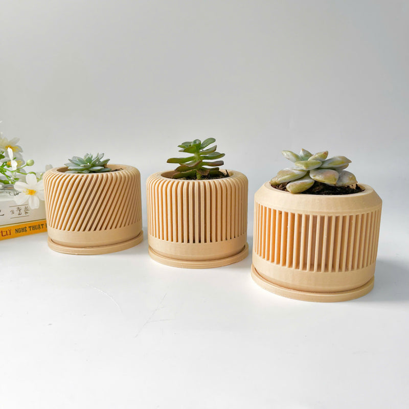 Tall Textured Plant Pot - Set of 3