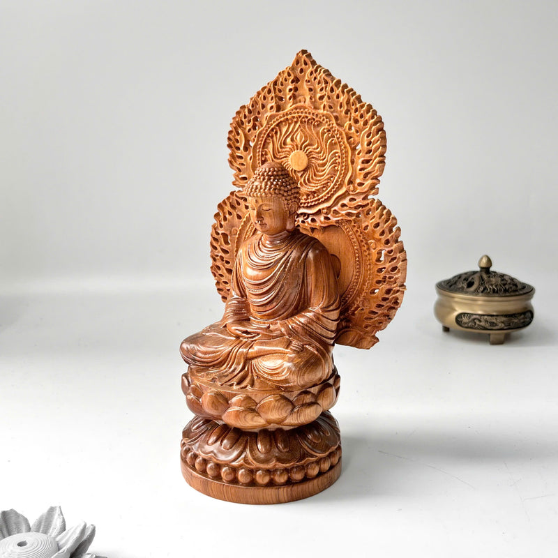 8" Wooden Sitting Gautama Buddha Statue Shakyamuni Meditating Buddha Spiritual Decor Feng Shui Gifts Buddha Statues for Home Decor