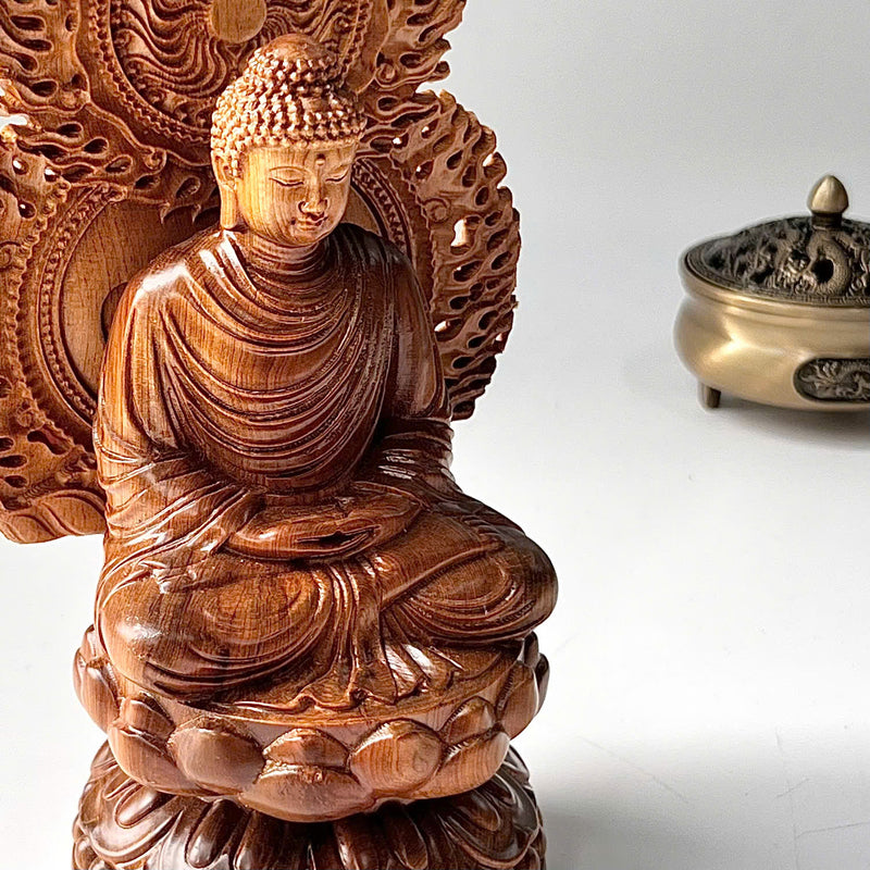 8" Wooden Sitting Gautama Buddha Statue Shakyamuni Meditating Buddha Spiritual Decor Feng Shui Gifts Buddha Statues for Home Decor