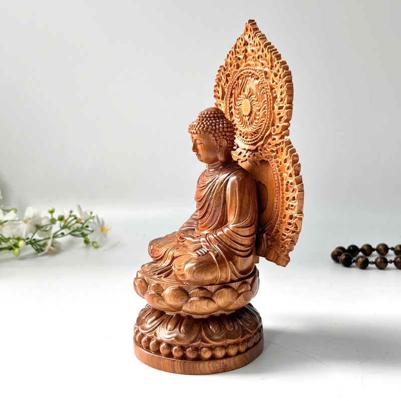 8" Wooden Sitting Gautama Buddha Statue Shakyamuni Meditating Buddha Spiritual Decor Feng Shui Gifts Buddha Statues for Home Decor
