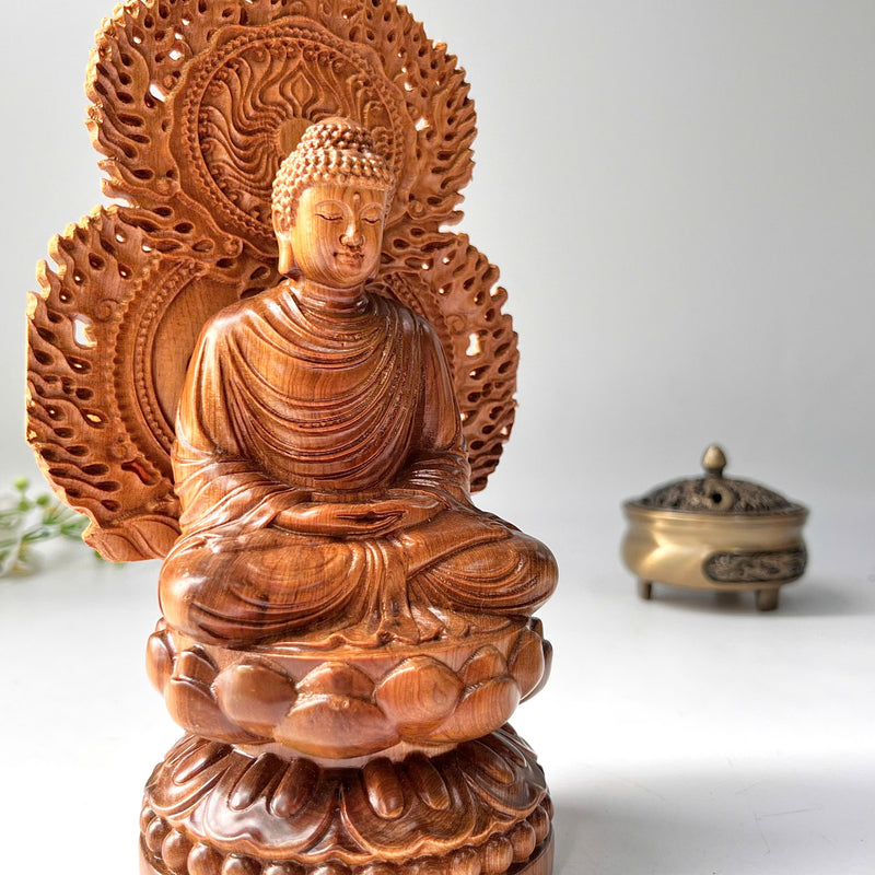 8" Wooden Sitting Gautama Buddha Statue Shakyamuni Meditating Buddha Spiritual Decor Feng Shui Gifts Buddha Statues for Home Decor