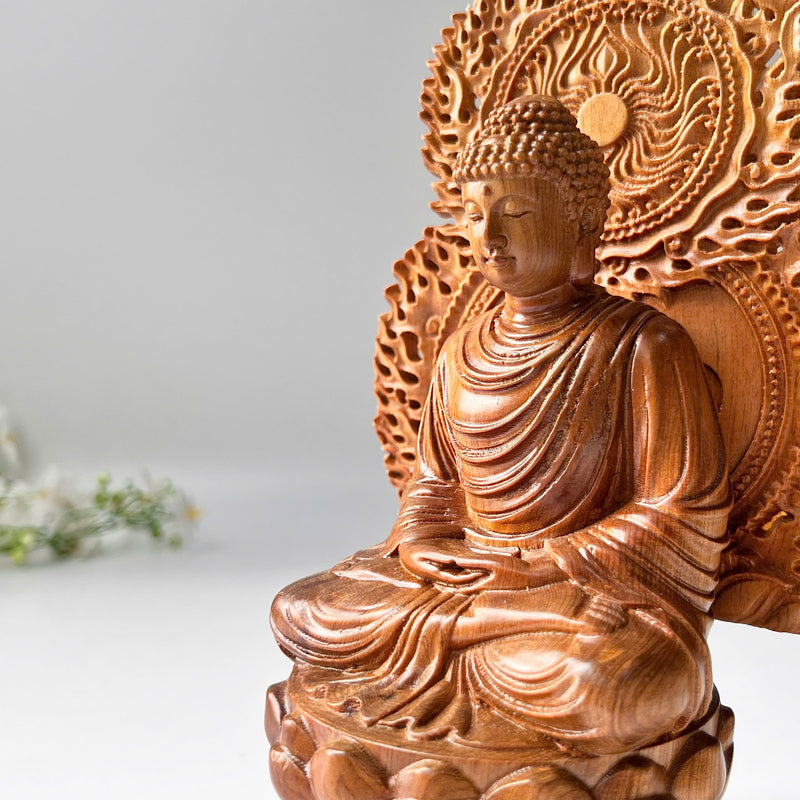8" Wooden Sitting Gautama Buddha Statue Shakyamuni Meditating Buddha Spiritual Decor Feng Shui Gifts Buddha Statues for Home Decor