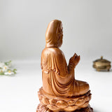 6" Wooden Guan Yin Bodhisattva Statue Sitting on Lotus– Kuan Yin Quan Yin Buddha for Feng Shui, Meditation, and Spiritual Decor