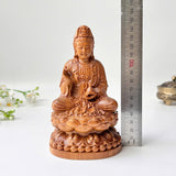6" Wooden Guan Yin Bodhisattva Statue Sitting on Lotus– Kuan Yin Quan Yin Buddha for Feng Shui, Meditation, and Spiritual Decor