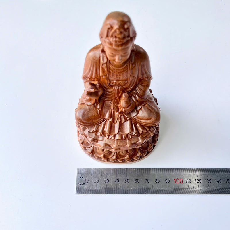 6" Wooden Guan Yin Bodhisattva Statue Sitting on Lotus– Kuan Yin Quan Yin Buddha for Feng Shui, Meditation, and Spiritual Decor