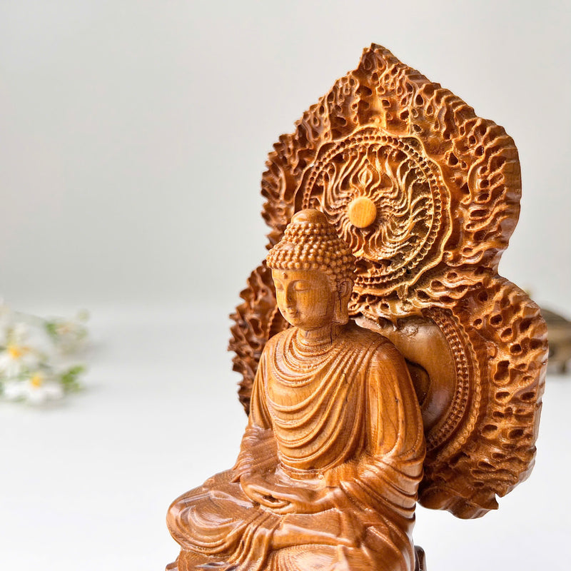6" Wooden Sitting Gautama Buddha Statue Shakyamuni Meditating Buddha Spiritual Decor Feng Shui Gifts Buddha Statues for Home