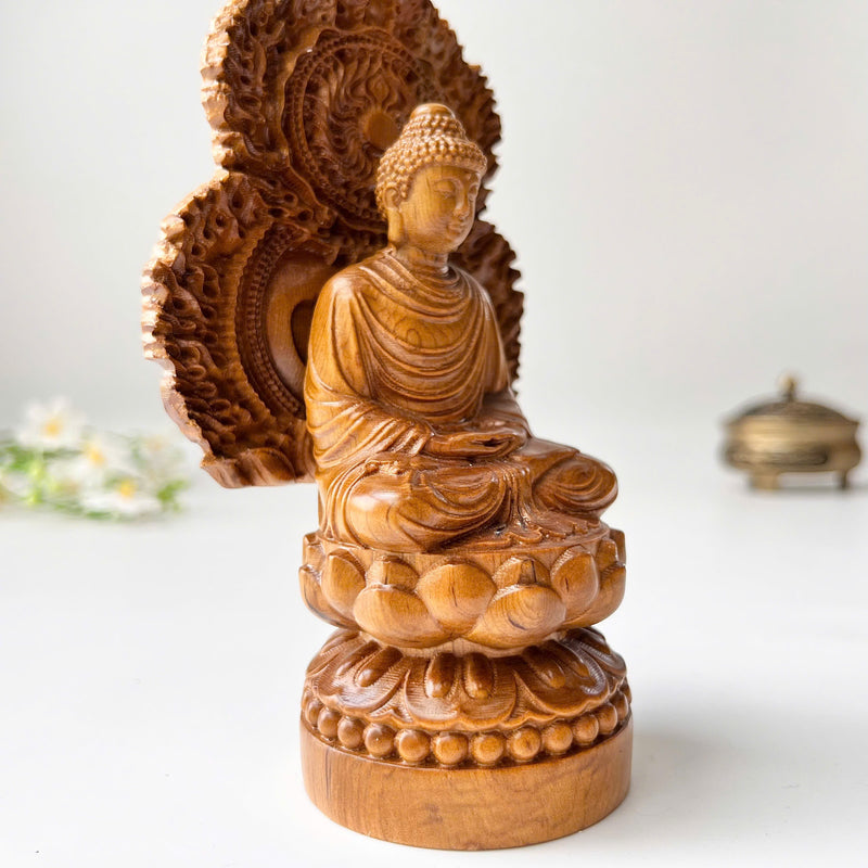 6" Wooden Sitting Gautama Buddha Statue Shakyamuni Meditating Buddha Spiritual Decor Feng Shui Gifts Buddha Statues for Home