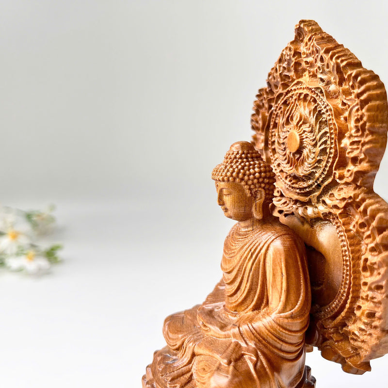 6" Wooden Sitting Gautama Buddha Statue Shakyamuni Meditating Buddha Spiritual Decor Feng Shui Gifts Buddha Statues for Home