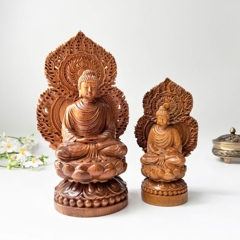 6" Wooden Sitting Gautama Buddha Statue Shakyamuni Meditating Buddha Spiritual Decor Feng Shui Gifts Buddha Statues for Home