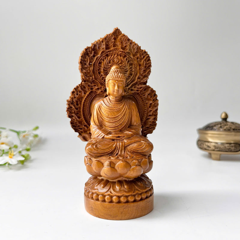 6" Wooden Sitting Gautama Buddha Statue Shakyamuni Meditating Buddha Spiritual Decor Feng Shui Gifts Buddha Statues for Home