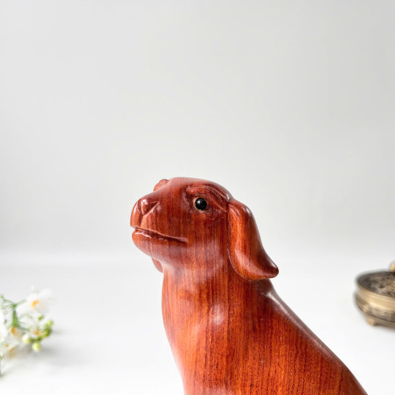 8" Wood Dog Statue – Symbol of Loyalty & Good Fortune for Home or Office
