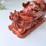 Natural Wood Pig Figurine, Feng Shui Animal Decor, Decorative Symbol of Good Luck
