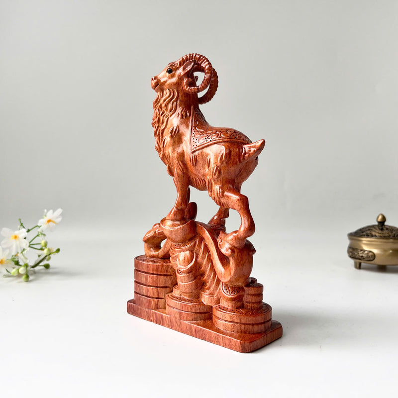 6" Wooden Goat Statue – Decorative Meditation Decor & Small Spiritual Gift for Home or Altar