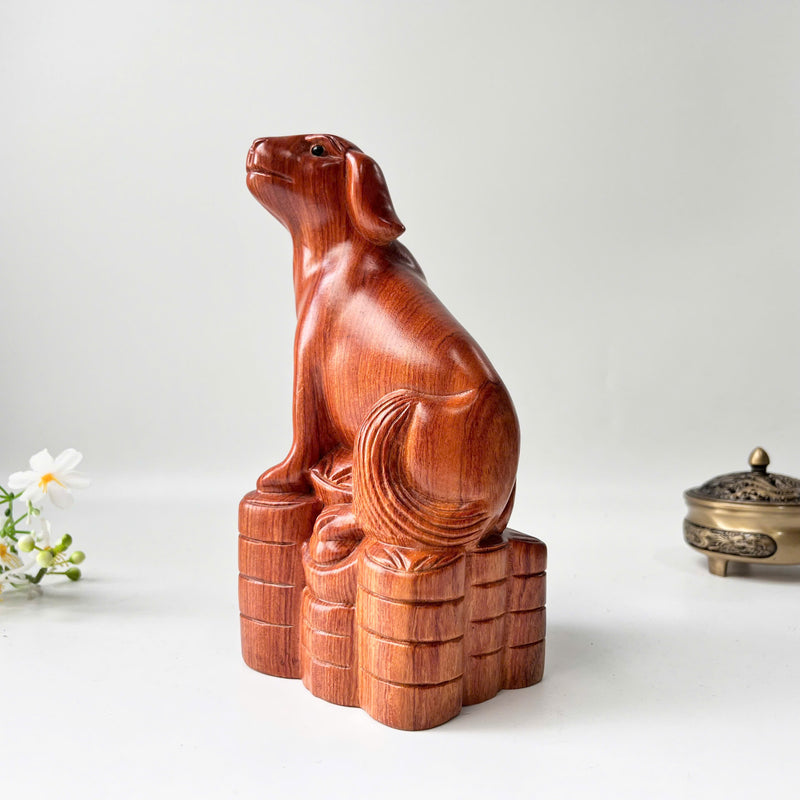 8" Wood Dog Statue – Symbol of Loyalty & Good Fortune for Home or Office