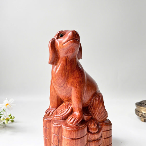8" Wood Dog Statue – Symbol of Loyalty & Good Fortune for Home or Office