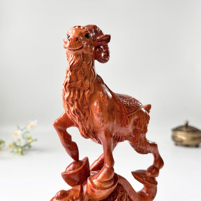 6" Wooden Goat Statue – Decorative Meditation Decor & Small Spiritual Gift for Home or Altar