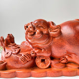 Natural Wood Pig Figurine, Feng Shui Animal Decor, Decorative Symbol of Good Luck