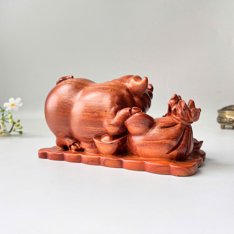 Natural Wood Pig Figurine, Feng Shui Animal Decor, Decorative Symbol of Good Luck