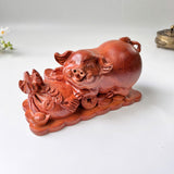 Natural Wood Pig Figurine, Feng Shui Animal Decor, Decorative Symbol of Good Luck
