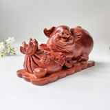 Natural Wood Pig Figurine, Feng Shui Animal Decor, Decorative Symbol of Good Luck