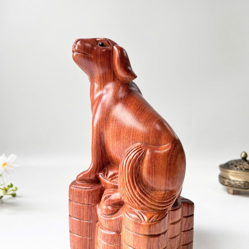8" Wood Dog Statue – Symbol of Loyalty & Good Fortune for Home or Office