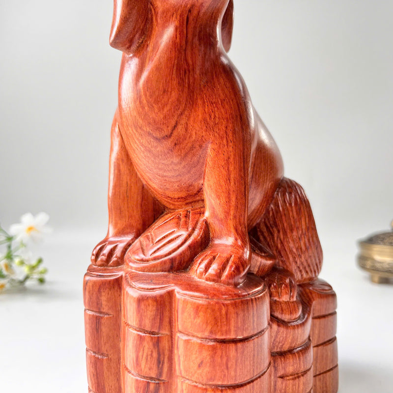 8" Wood Dog Statue – Symbol of Loyalty & Good Fortune for Home or Office