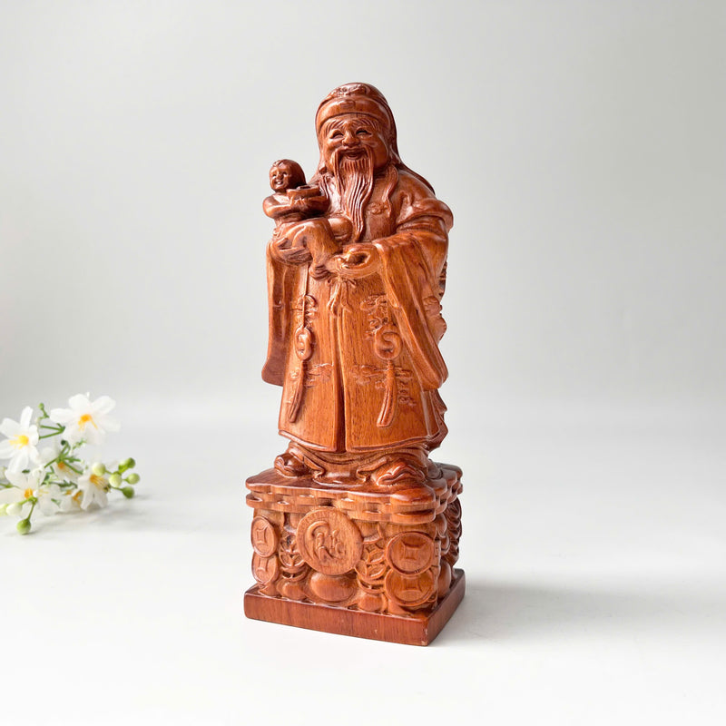 Wood Carved Fu Lu Shou Trio – Fortune, Wealth, and Longevity – Ideal for Home Display or Gifting