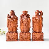 Wood Carved Fu Lu Shou Trio – Fortune, Wealth, and Longevity – Ideal for Home Display or Gifting