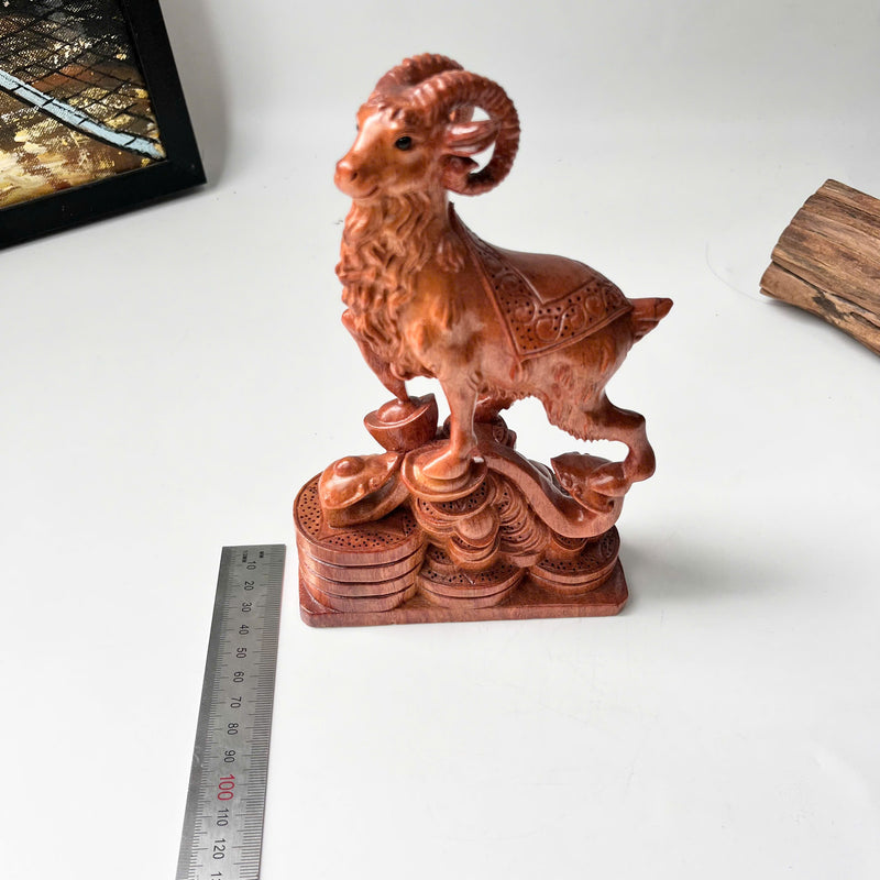 6" Wooden Goat Statue – Decorative Meditation Decor & Small Spiritual Gift for Home or Altar