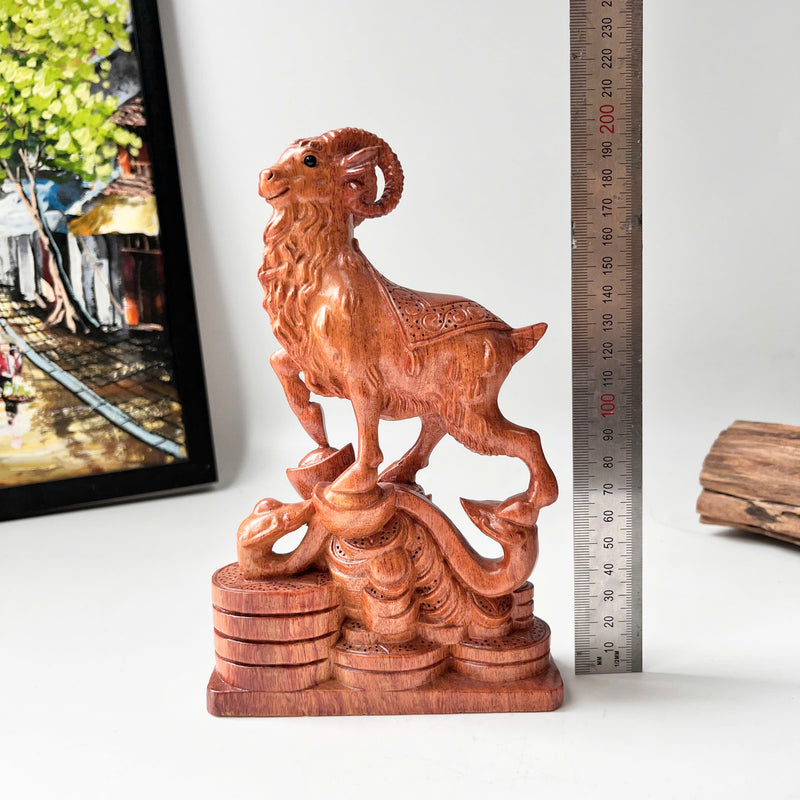 6" Wooden Goat Statue – Decorative Meditation Decor & Small Spiritual Gift for Home or Altar
