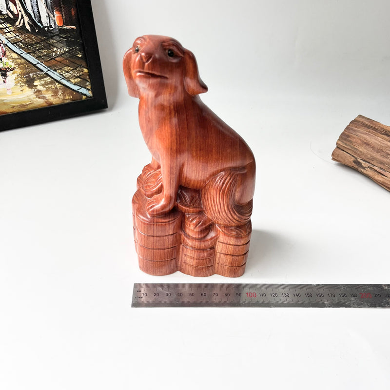 8" Wood Dog Statue – Symbol of Loyalty & Good Fortune for Home or Office