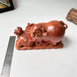 Natural Wood Pig Figurine, Feng Shui Animal Decor, Decorative Symbol of Good Luck