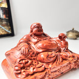 Laughing Maitreya Buddha Statue “All Wishes Fulfilled” – Green Cypress & Sandalwood – For Car Dashboard and Office Desk Decor