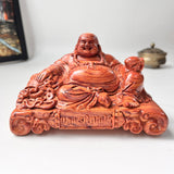 Laughing Maitreya Buddha Statue “All Wishes Fulfilled” – Green Cypress & Sandalwood – For Car Dashboard and Office Desk Decor