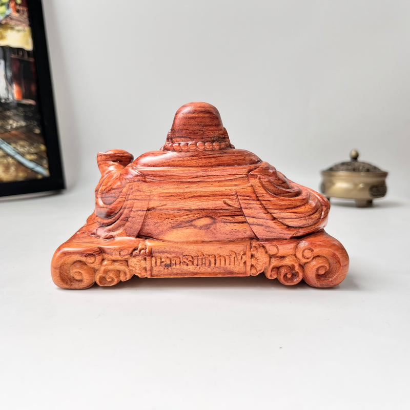 Laughing Maitreya Buddha Statue “All Wishes Fulfilled” – Green Cypress & Sandalwood – For Car Dashboard and Office Desk Decor