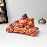 Laughing Maitreya Buddha Statue “All Wishes Fulfilled” – Green Cypress & Sandalwood – For Car Dashboard and Office Desk Decor