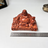 Laughing Maitreya Buddha Statue “All Wishes Fulfilled” – Green Cypress & Sandalwood – For Car Dashboard and Office Desk Decor