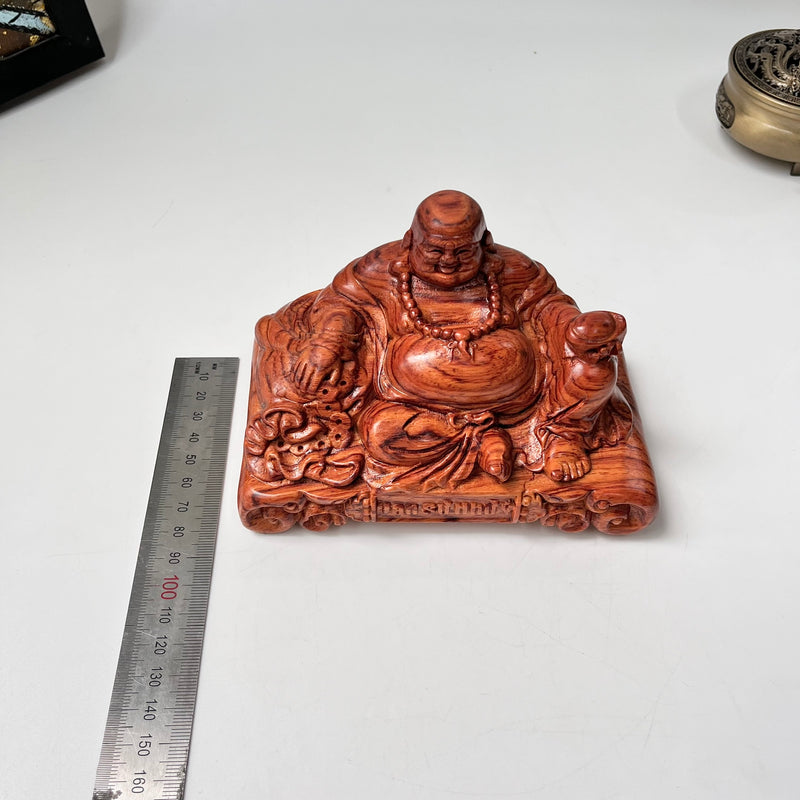 Laughing Maitreya Buddha Statue “All Wishes Fulfilled” – Green Cypress & Sandalwood – For Car Dashboard and Office Desk Decor