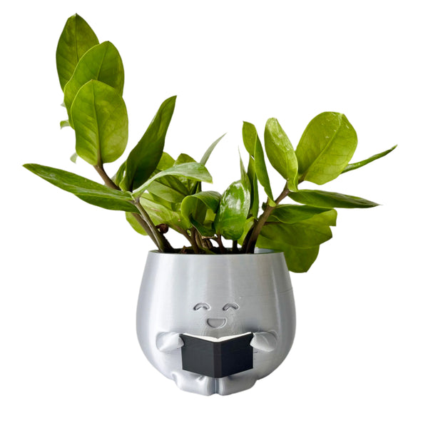 3D - Printed Smiling Plant Pot in Gray Plastic