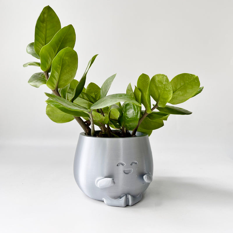 3D - Printed Smiling Plant Pot in Gray Plastic