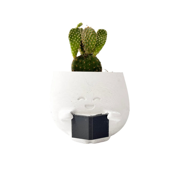 Bunny Ear Cactus in Smiling Reading Plant Pot