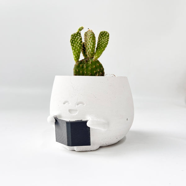 Bunny Ear Cactus in Smiling Reading Plant Pot